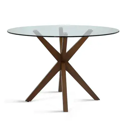 Broklyn Glass Top & Wooden Base Round Dining Table
