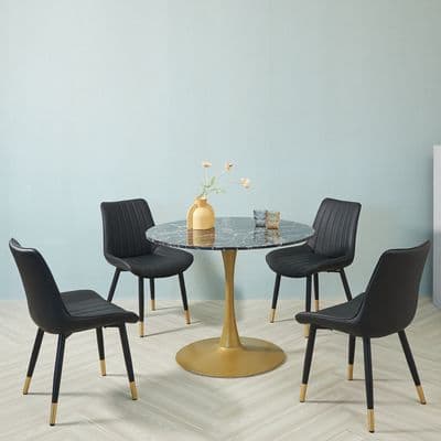 Fitzgerald & Hayden DINING SET - Black Marble Dining Table and 4 Black Chairs