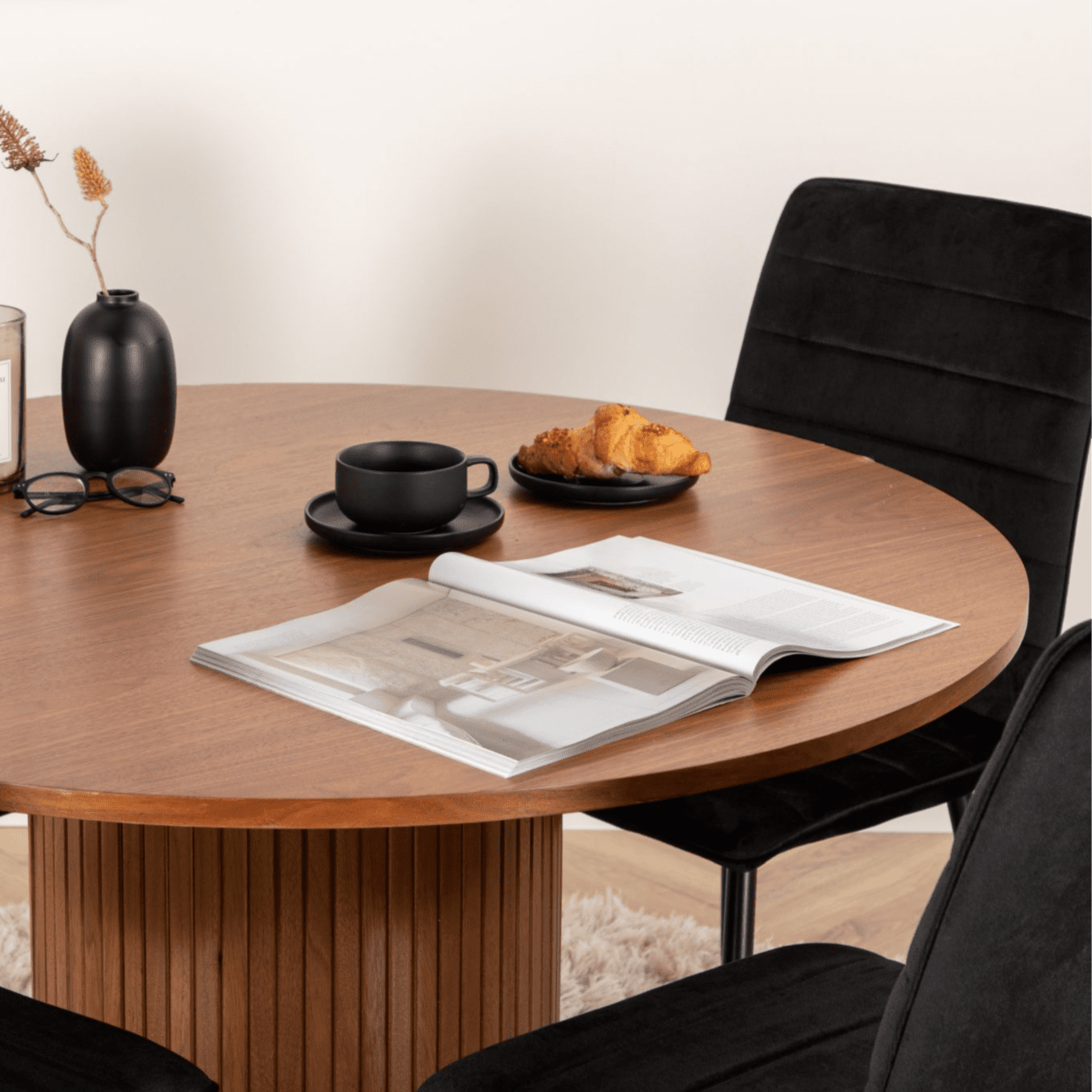 Round BLANCA Walnut Dining Table - 110cm