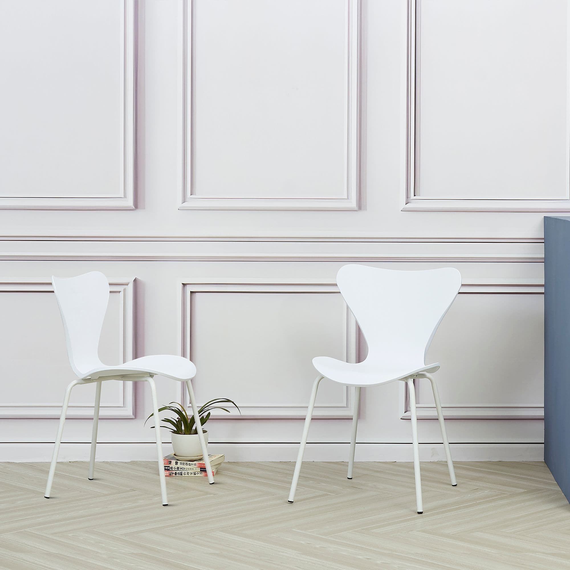 Set of 2 BRISTOL White Stacking Dining Chairs