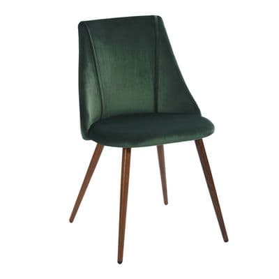 Set of 2 LULE Green Velvet Dining Chairs - Walnut Legs