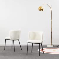 Set of 2 MANDY White Boucle Fabric Dining Chairs