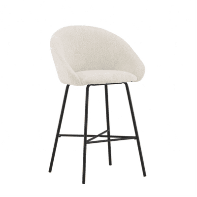 Set of 2 Off White Teddy Fabric MARLA Bar Stools