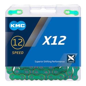NEW BOXED KMC X12 AURORA GREEN 12 SPEED CHAIN & KMC QUICK JOINING LINK - RRP £52.99