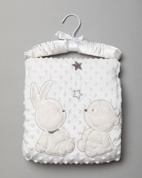 Cream Plush Rabbit & Teddy Appliqué Baby Blanket