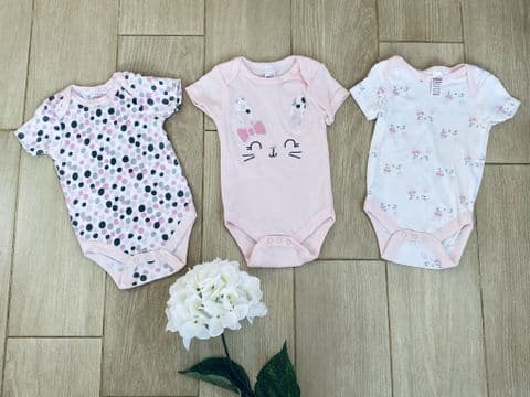 Pink Bunny Baby Girl Bodysuit/Vest Set of 3