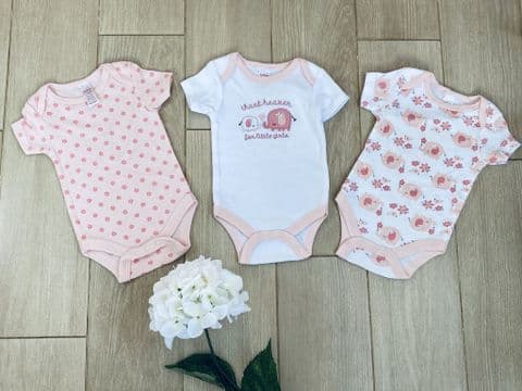 Pink Elephant Baby Girl Bodysuit/Vest Set of 3