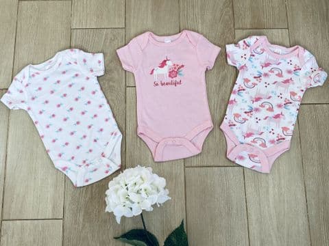 Pink Unicorn Baby Girl Bodysuit/Vest Set of 3