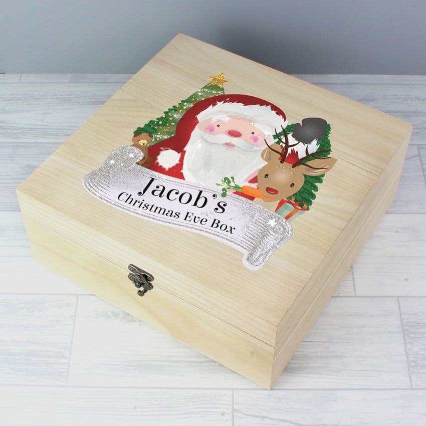 Santa and Rudolf Personalised Wooden Christmas Eve Box | Hampers by Lauren