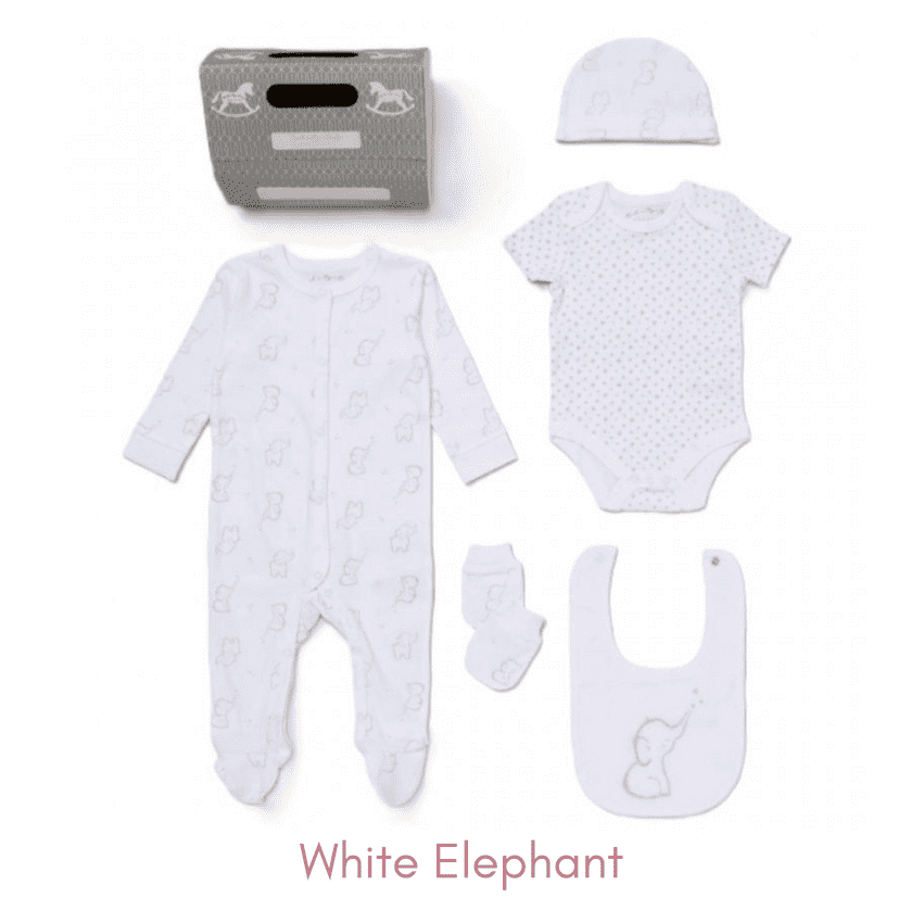 White Elephant Unisex Baby Clothing Set - 5 Piece | Hampers by Lauren