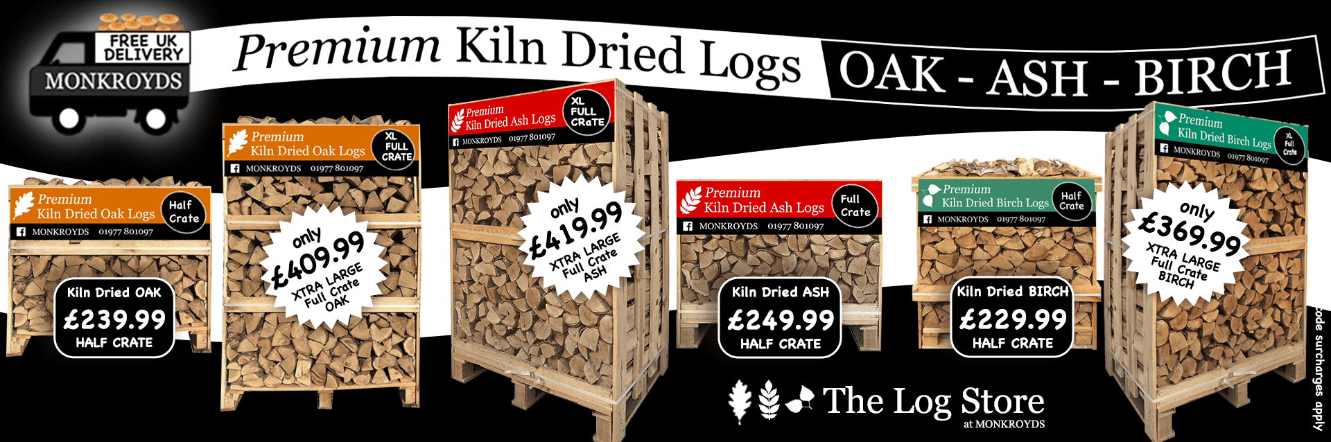Premium Kiln Dried Logs - OAK, ASH, BIRCH - Free Delivery