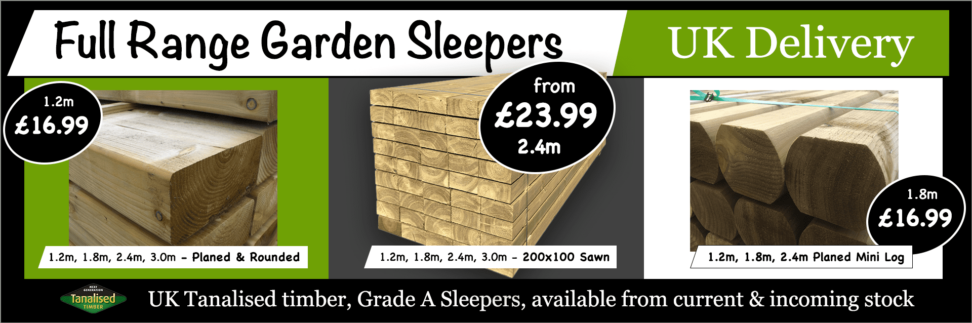 Tanalised Timber Sleepers - Best Price - UK Delivery