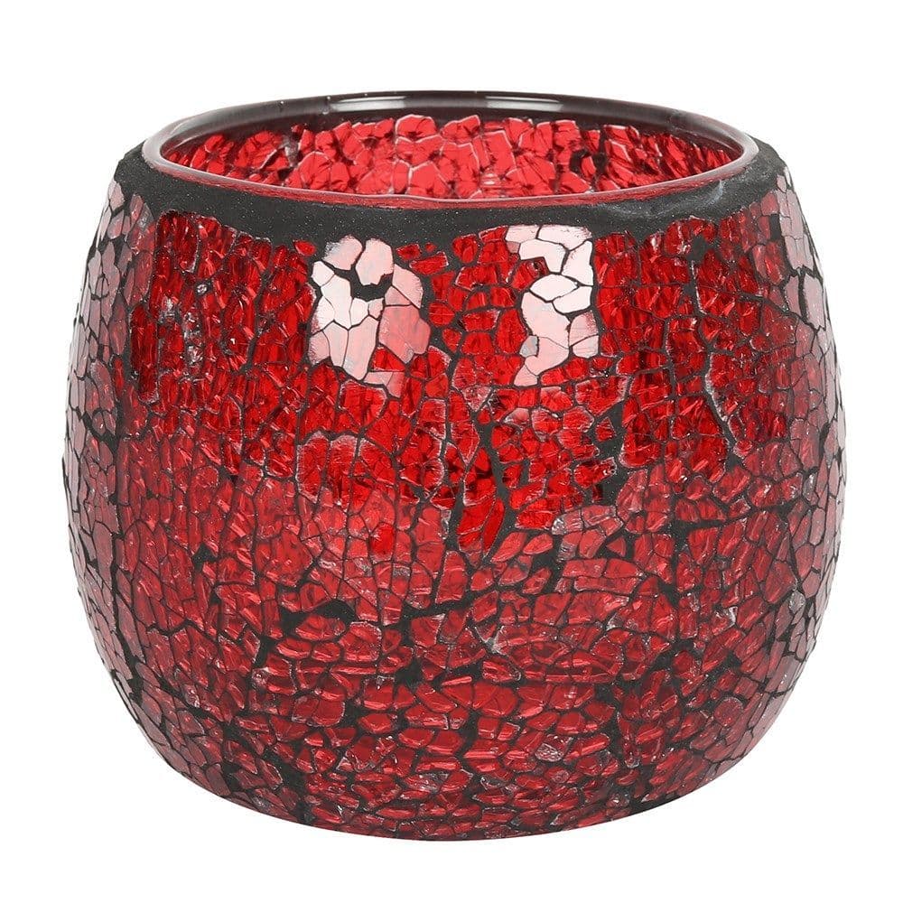 LARGE RED CRACKLE GLASS CANDLE HOLDER