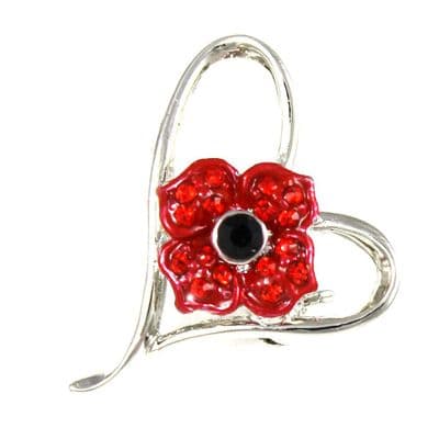 Poppy In Heart Brooch 25mm