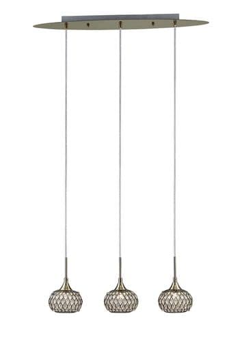 Bradford Linear Pendant 3 Light G9 Line Antique Brass/Clear Beaded Glass