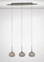 Bradford Linear Pendant 3 Light G9 Line Antique Brass/Clear Beaded Glass