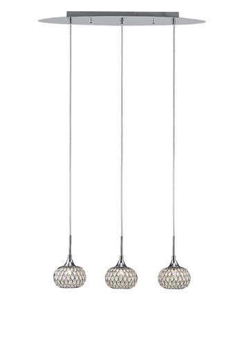 Bradford Linear Pendant 3 Light G9 Line Polished Chrome/Clear Beaded Glass