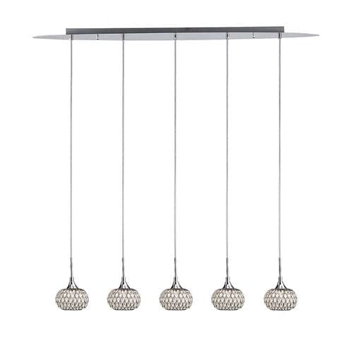 Bradford Linear Pendant 5 Light G9 Line Polished Chrome/Clear Beaded Glass