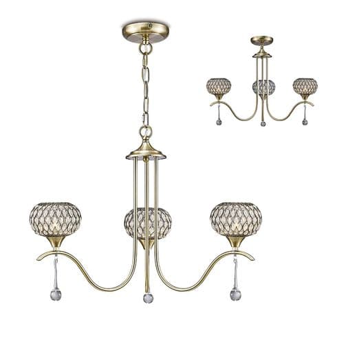 Bradford Pendant 3 Light G9 Antique Brass/Clear Beaded Glass