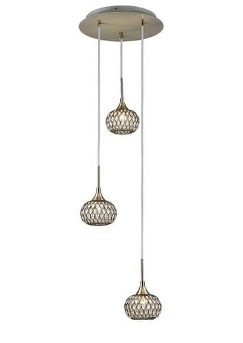 Bradford Pendant 3 Light G9 Round Antique Brass/Clear Beaded Glass