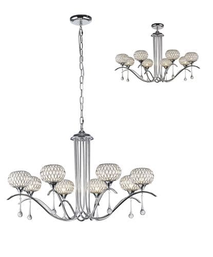Bradford Pendant 8 Light G9 Polished Chrome/Clear Beaded Glass