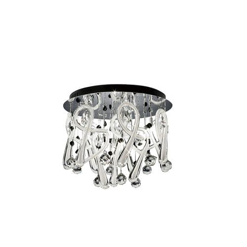 Brant Ceiling Round 10 Light G4 Polished Chrome/White Glass/Crystal