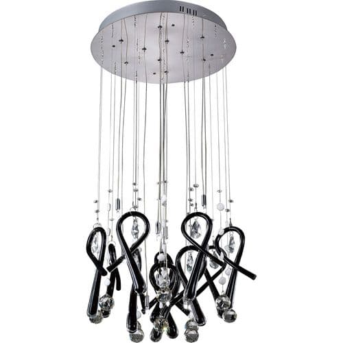 Brant Pendant Round 10 Light G4 Polished Chrome/Black Glass/Crystal