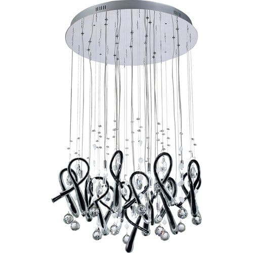 Brant Pendant Round 20 Light G4 Polished Chrome/Black Glass/Crystal