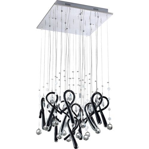 Brant Pendant Square 10 Light G4 Polished Chrome/Black Glass/Crystal