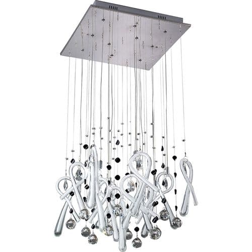 Brant Pendant Square 10 Light G4 Polished Chrome/White Glass/Crystal