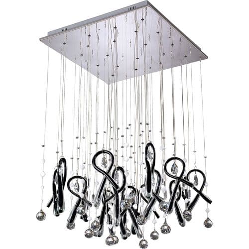 Brant Pendant Square 20 Light G4 Polished Chrome/Black Glass/Crystal