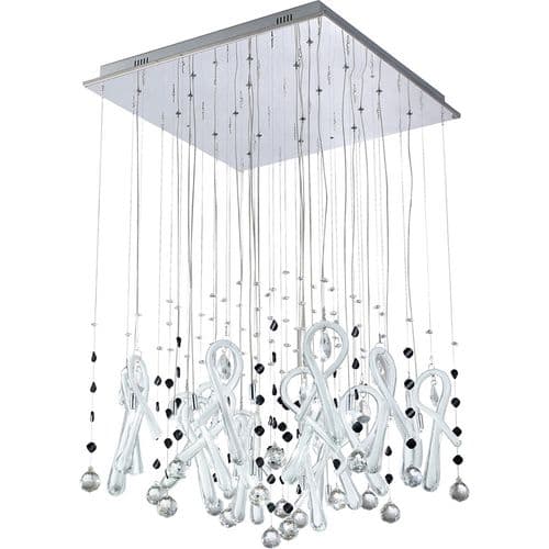 Brant Pendant Square 20 Light G4 Polished Chrome/White Glass/Crystal
