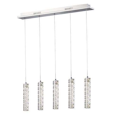 Darrell Bar Pendant 5 Drop 15W LED 4000K Polished Chrome, Crystal