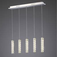 Darrell Bar Pendant 5 Drop 15W LED 4000K Polished Chrome, Crystal