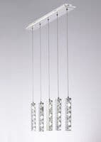 Darrell Bar Pendant 5 Drop 15W LED 6000K Polished Chrome, Crystal