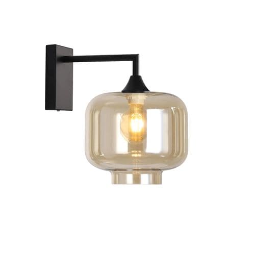 1 Wall Light in Matt Black with 12 Amber Glass