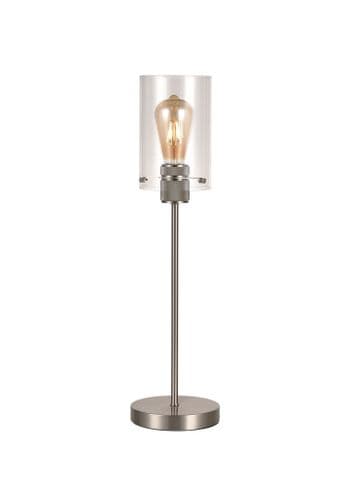 1 Light Table Lamp in Satin Nickel with Cylinder Glass
