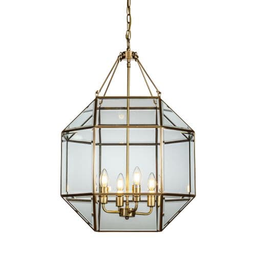 116BR Lantern Ceiling Pendant Glass and Gold Bronze