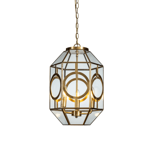 118BR Lantern Ceiling Pendant Glass and Gold Bronze