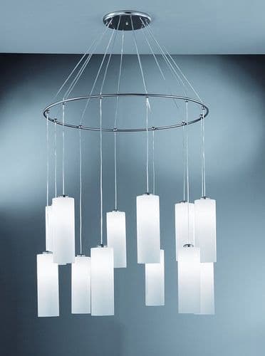 12 Light Spreader Large Pendant Chandelier 12 Light Opal Glass in Chrome Finish 2m Drop