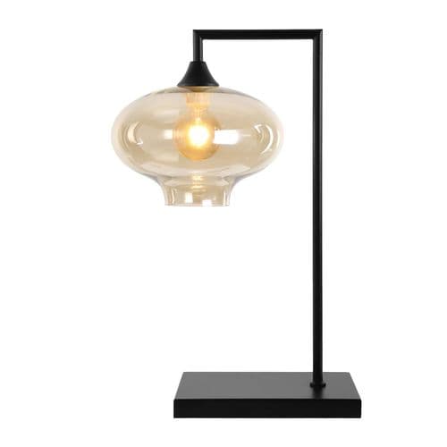 1 Light Table Lamp in Matt Black with 14 Amber Glass