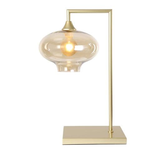 1 Light Table Lamp in Matt Gold with 14 Amber Glass