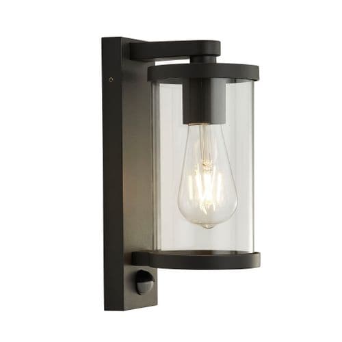 1 Light Outdoor Wall/Porch Light With PIR - Black With Clear Glass