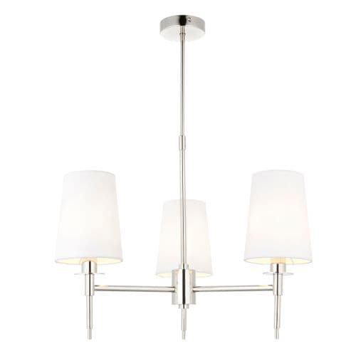 3 Light Pendant Light Multi Arm Shade Finish In Bright Nickel Plate & Vintage White Fabric