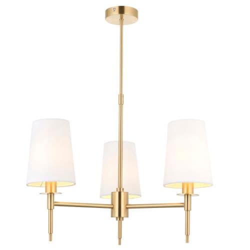 3 light Pendant Light Multi arm shade finish in Satin brass plate & vintage white fabric