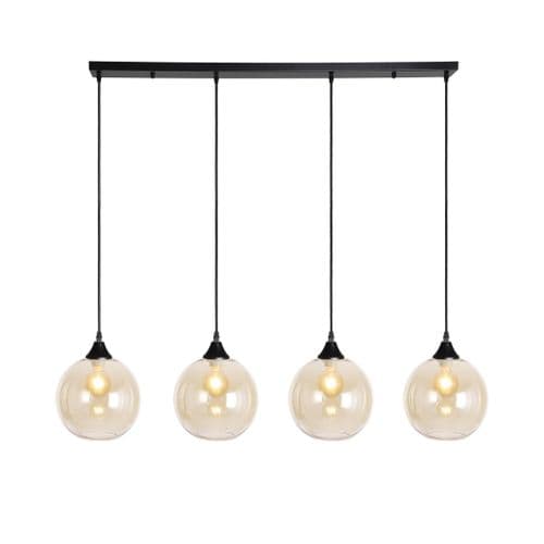 4 Light Multi Drop Bar Pendant in Matt Black with 13 Amber Glass