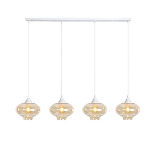 4 Light Multi Drop Bar Pendant in Matt White with 14 Amber Glass