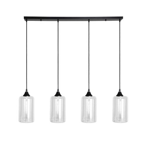 4 Light Multi Drop Bar Pendant in Matt Black with 11 Amber Glass