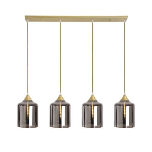 4 Light Multi Drop Bar Pendant in Matt Gold with 10 Amber Glass