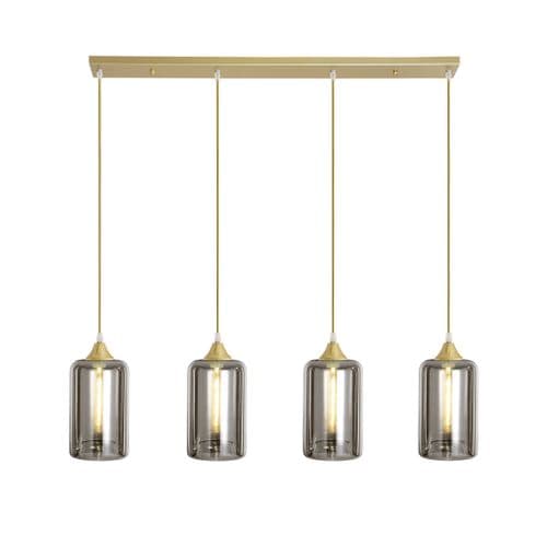 4 Light Multi Drop Bar Pendant in Matt Gold with 11 Amber Glass